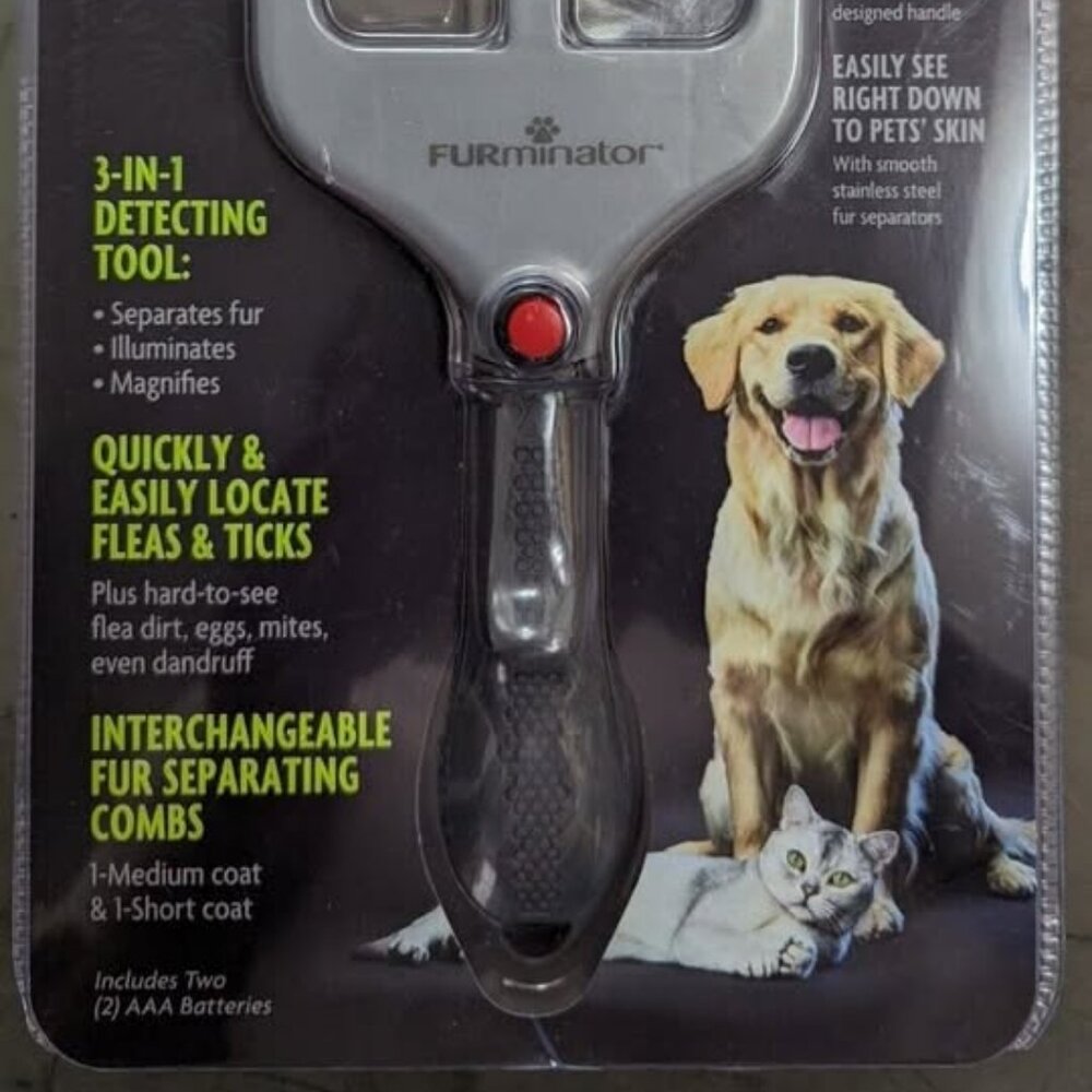 Flea & Tick Finder 3 in 1 Pet Furminator Dog / Cat - LED Illuminated NEW NIP